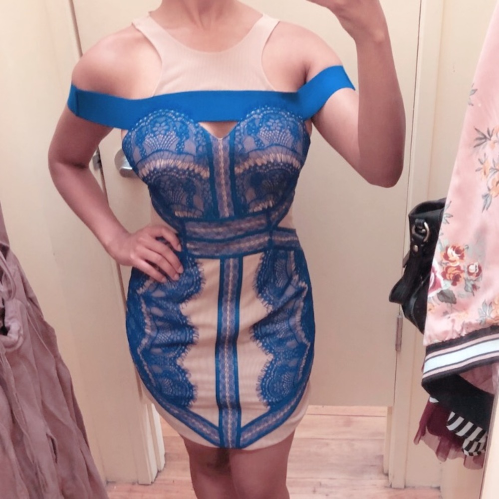 Three Floor Blue Lace Mesh Dress